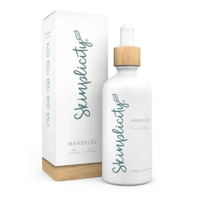Abbildung von Skinplicity Mandelöl in Bio Qualität Für Körperpflege, Haut und Haarpflege. Naturkosmetik, Kaltgepresst Vegan. trockene glänzende Haare