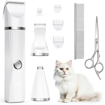 Abbildung von Bautrium Leise Schermaschine Katze Set,Profi Haarschneidemaschine für Katzen Hunde Verfilztes Fell Pfotenhaare mit Pflegeschere &amp; Kamm,USB C Aufladung
