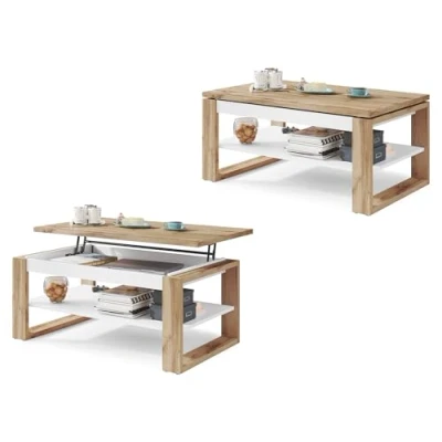 Abbildung von All4All Couchtisch Nico Kaffeetisch Wohnzimmertisch Laptoptisch Sofatisch ausziehbar ausklappbar 100x60cm 05 Wotan Eiche + Weiß