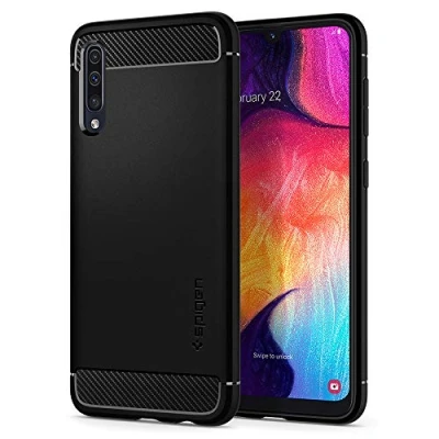Abbildung von Samsung Galaxy A30s Hülle Silikon Spigen Soft Case/Backcover Handyhülle Schwarz Shockproof/Stoßfest