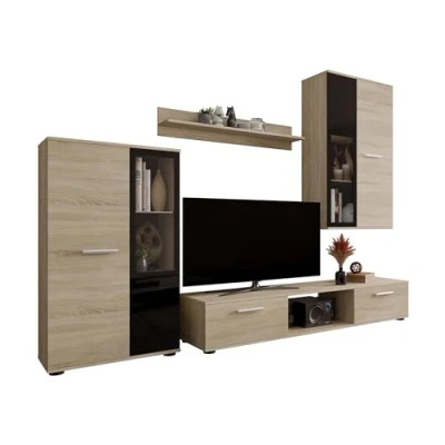 Abbildung von Mirjan24 Wohnwand Salsa, Design Mediawand, Modernes Wohnzimmer Set, Anbauwand, Hängeschrank, Vitrine, TV Lowboard, (Sonoma Eiche, ohne Beleuchtung)