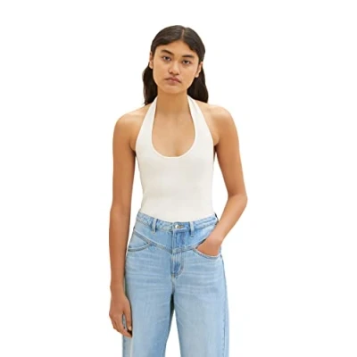 Abbildung von TOM TAILOR Denim Damen 1036514 Basic Neckholder Top, 10348 Gardenia White, XL