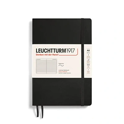 Abbildung von LEUCHTTURM1917 308290 Notizbuch Medium (A5), Softcover, 123 nummerierte Seiten, Schwarz, Liniert