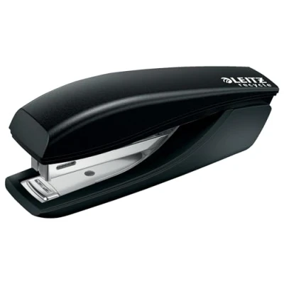 Abbildung von Leitz Recycle NeXXt Mini Tacker, Für 10 Blatt, Taschenformat, Mit Heftklammerentferner, Aus Stahl &amp; recyceltem Kunststoff, 100 % recycelbar, CO2 kompensiert, Serie, Schwarz, 56170095