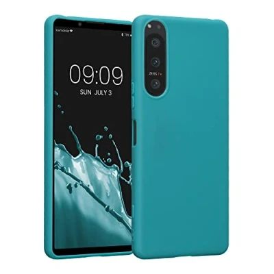 Abbildung von kwmobile Hülle kompatibel mit Sony Xperia 5 IV weiches TPU Silikon Case Cover geeignet für kabelloses Laden Petrol matt