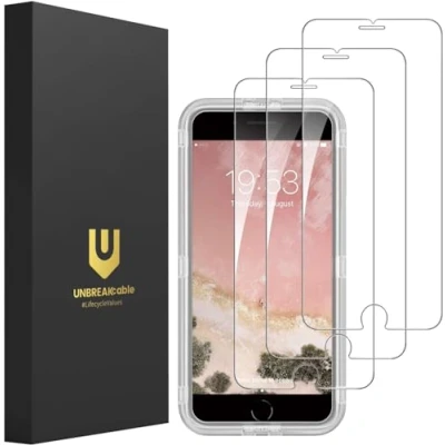 Abbildung von UNBREAKcable Schutzfolie für iPhone SE 2020/ 2022, 8/7/6/6s Panzerfolie [3 Stück], 9H Härte Schutzglas, 2.5D Displayschutzfolie [Anti Bläschen, Anti Kratzer, leicht anzubringen]
