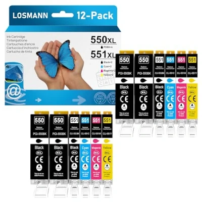 Abbildung von LOSMANN 550 551 XL Druckerpatronen Kompatibel für Canon PGI CLI Pixma MX725 MX925 MX920 MG5650 MG5550 MG6650 iP7250 iX6850 iP7200 MG5400 MG6350 MG6450 MG5450 MG7150 MG7500 (12 Pack)