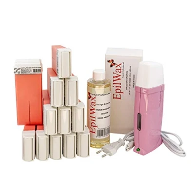 Abbildung von EpilWax Royal Enthaarungsset Komplett mit: Professionellem Wachswärmer,12 Roll On Wachs 100 ml Rose, Enthaarungsstreifen, 1 Flasche mit 250 Öl nach der Enthaarung (Royal Serie Rose 12)