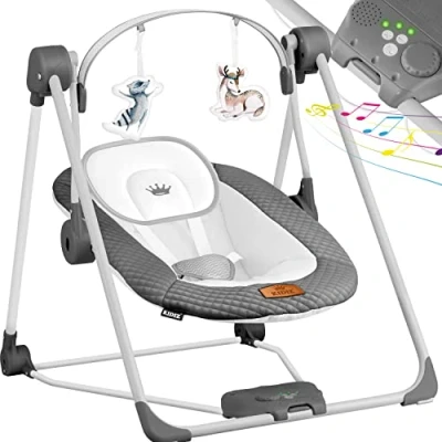 Abbildung von KIDIZ® Babywippe Babyschaukel mit 5 Geschwindigkeitseinstellungen zusammenklappbarer Baby Wippe Schaukel Babyhochstuhl Spielbogen Spielzeugen beruhigende Naturgeräusche Anthrazit
