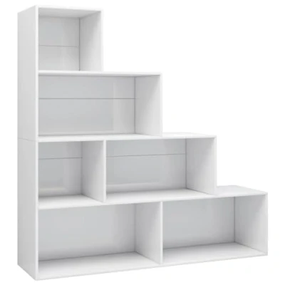 Abbildung von vidaXL Bücherregal Raumteiler Treppenregal Stufenregal Standregal Regal Raumtrenner Wandregal Aktenregal Hochglanz Weiß 155x24x160cm Holzwerkstoff