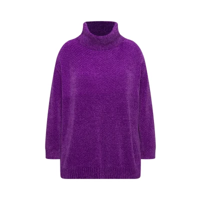 Abbildung von Ulla Popken Chenille Strickpullover, Damen, Größe: 50/52, Dark purple