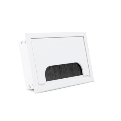 Abbildung von ATM® Schreibtisch Kabeldurchführung Edelstahl mit integrierter Bürste und Klappe Für Ordnung Übersicht am Arbeitsplatz Rechteckig (Weiß, 80 x 120 mm)