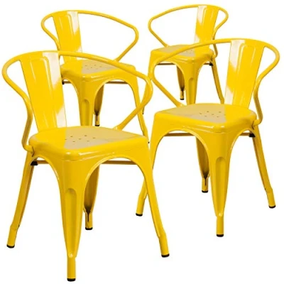 Abbildung von Flash Furniture 4 Pk. Yellow Metal Indoor Outdoor Chair with Arms CH 31270 YL GG