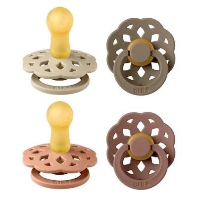 Abbildung von BIBS Boheme Schnuller 4er Pack. BPA frei, Kirschform Nippel. Naturkautschuk/Latex, Hergestellt in Dänemark. 6 18 Monate (4er Pack), Peach Mix