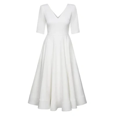 Abbildung von Swing Fashion Women&#039;s Sally Rose Damen Midikleid Elegantes Festliches Kleid Partykleid Abendkleid Hochzeitskleider Abschlussballkleid Ballkleid V Ausschnitt 3/4 Ärmel Weiß 42 (XL)