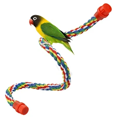 Abbildung von Vogelsitzstange, Käfigseil für Papageien, Sittiche, Nymphensittiche, Bungee Spielzeug, bequem, bunt (80 cm lang, Kunststoffmuttern)