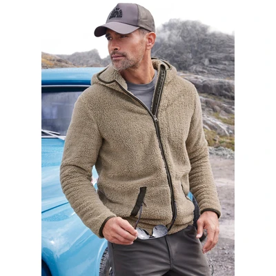 Abbildung von John Devin Kapuzenstrickjacke in weichem Teddyfleece