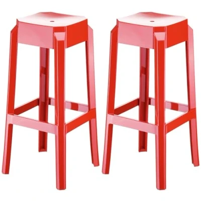Abbildung von CLP 2er Set Barhocker Fox I Stapelbarer Barstuhl aus hochwertigem Kunststoff Wetterbeständiger Tresenhocker Sitzhöhe 75 cm, Farbe:rot