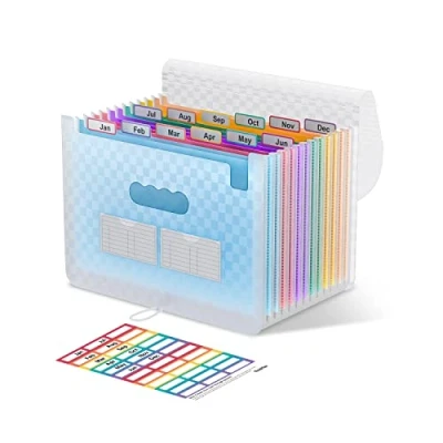 Abbildung von ThinkTex Accordian Aktenordner, 12 Fächer, erweiterbare tragbarer monatlicher Rechnungsbeleg Organizer, bunte Registerkarten, A4 Größe Blau