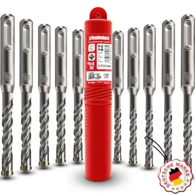 Abbildung von SCHWABENBACH ® SDS Plus Betonbohrer Set 10tlg. Bohrer 6&amp;8mm x 110mm Premium Qualität für Stein und Beton Kompatibel mit Bosch, Hilti, Metabo Bohrhammer