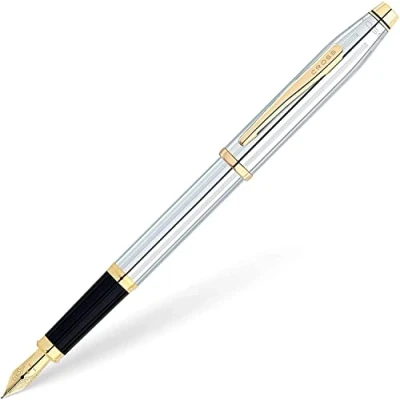 Abbildung von Cross Century II Füllfederhalter (23 Karat Goldplattiert, M Feder, Schreibfarbe schwarz, inkl. Premium Geschenkverpackung) chrom goldplattiert