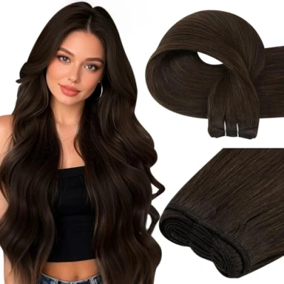 Abbildung von Easyouth Echthaar Tressen Haarveralngerung Braun Extensions Dunkelbraun Haartressen Naturlich Glatt Haar 50 cm 100g #2