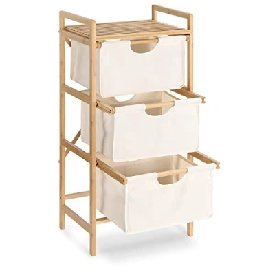 Abbildung von Navaris Badregal aus Bambus mit Körben 96x44x33cm 3 Fächer, 1 tlg.