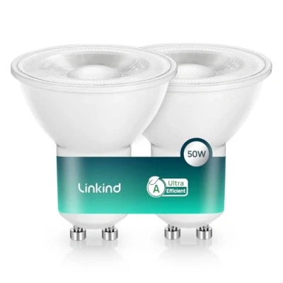 Abbildung von Linkind Ultraeffiziente GU10 LED Lampe, 2W ersetzt 50W, 4000K Neutralweiß mit Energieeffizienz Label A, Nicht Dimmbar Glühbirne 360Lm, 36enge Abstrahlwinkel, Klasse A Birne, 2 Stück