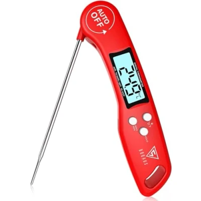 Abbildung von DOQAUS Grillthermometer Fleischthermometer Küchenthermometer Bratenthermometer Kochthermometer mit 3s Sofortiges Auslesen, LCD Bildschirm und Lange Sonde, für Kochen, BBQ (Rot)
