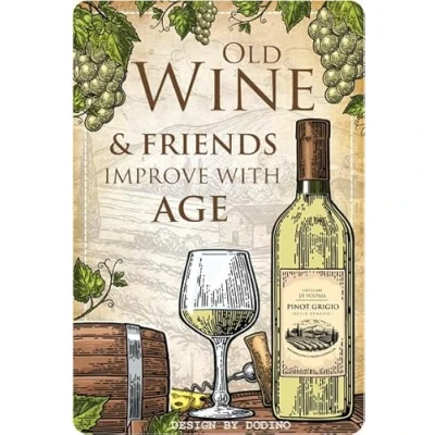 Abbildung von DODINO 20x30cm retro Wein blechschilder OLD WINE AND FRIENDS IMPROVE WITH AGE Deko Metallschild Schild Geschenk Idee für Trinker