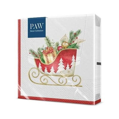 Abbildung von PAW Servietten 3 lagig (33 x 33 cm) I 20 Stück Perfekt für Weihnachten, Winter, Feiertage Heiligabend Winterzeit Tischdekoration Winter Papierservietten Feiertagsschlitten Holiday Sleigh