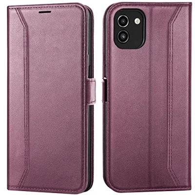 Abbildung von Verco Handyhülle für Samsung Galaxy A03, 6,5 Zoll Premium Klapphülle Handy Flip Case A03 Hülle Book Tasche, Brombeere