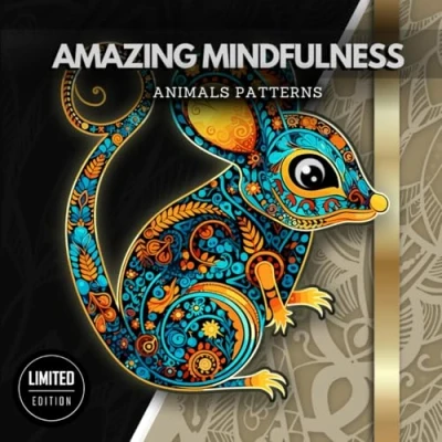 Abbildung von Amazing Mindfulness Animals Patterns Black Background coloring Book for Adults Best Stress Relieving New Creative Relaxing Beautiful Designs. Meditative books adults.