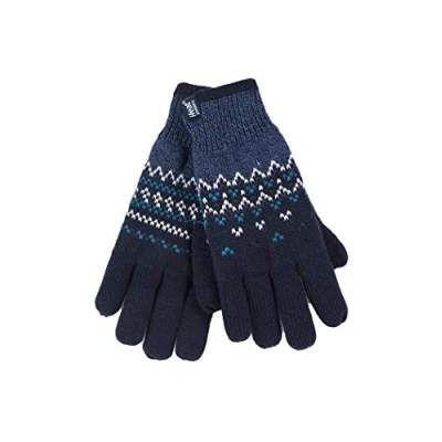 Abbildung von HEAT HOLDERS Damen Winter Fleece Strick Elegant Norwegermuster Handschuhe (S/M, Navy (Trondheim))