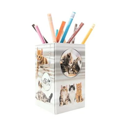 Abbildung von HERMA 19733 Stiftehalter mit Katzen Motiv, faltbar, stabile Pappe, Schreibtisch Stifteköcher für Mädchen &amp; Jungen, rechteckiger Stiftebecher Buntstifte, Marker, Bleistifte, Make Up Pinsel