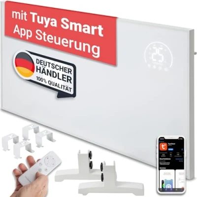 Abbildung von Heidenfeld Infrarotheizung HF HP140 300 Watt bis 10 m² 3in1 Steuerung via App Fernbedienung Touch Bedienfeld Mobile Elektroheizung Infrarot Heizkörper mit Thermostat (HF Watt)