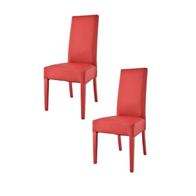 Abbildung von t m c s Tommychairs 2er Set Moderne Stühle Luisa für Küche und Esszimmer, robuste Struktur aus lackiertem Buchenholz Farbe Rot, Gepolstert mit Kunstleder in der Rot bezogen