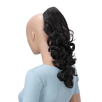 Abbildung von CAISHA 40cm Haarzopf Lily Haarteil mit Butterflyklammer Pferdeschwanz Haarverlängerung Voluminös Gewellt Dunkelbraun H202
