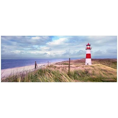 Abbildung von Wallario Glasbild Leuchtturm am Strand von Sylt 50 x 125 cm Wandbilder Glas in Premium Qualität: Brillante Farben, freischwebende Optik