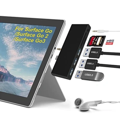 Abbildung von Surface Go Docking Station, USB C Hub /Go2 /Go3 mit USB3.0+2 2.0+SD Kartenleser+Micro SD Kartenleser (SD&amp;TF Steckplatz)+3.5mm Audioausgang, Multifunktionales 6 in 2 Zubehör