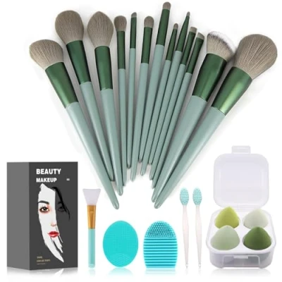 Abbildung von Make up Pinsel Set, 22 teilig, Grundierungspinsel, Lidschatten Pinsel, Set (grün, Plus)