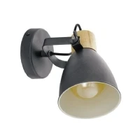 Abbildung von EGLO Wandlampe Coswarth, Deckenlampe Vintage, Industrial, Retro, Wandleuchte innen aus Stahl und Holz, Anthrazit, Creme Weiß, Natur, Spot mit E27 Fassung, FSC zertifiziert