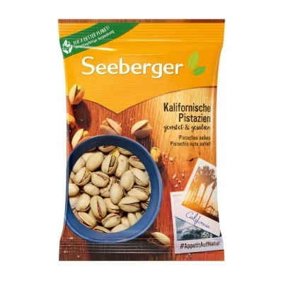 Abbildung von Seeberger Pistazien geröstet &amp; gesalzen, Knackige Pistazienkerne aus Kalifornien feinstens veredelt intensiv nussiges Aroma mit Schale, vegan (1 x 150 g)