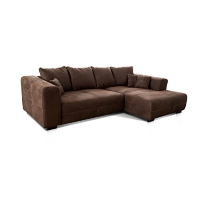 Abbildung von Cavadore Ecksofa Mavericco / XXL Eckcouch Inkl. Rückenkissen und Zierkissen Longchair rechts Industrial Style 285 x 69 170 (BxHxT) Mikrofaser Dunkelbraun