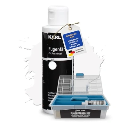 Abbildung von Karl Dahm® Fugenfärber Set Weiß 120 ml Fugenfarbe Komplettset für Innen &amp; Außen Wasser schmutzabweisend, Leicht anwendbar Art. 12307