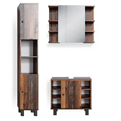 Abbildung von Vicco Badmöbel Set Fynn, Antikholz, 3 Teile, mit Hochschrank, (3 er Set, St., Set)