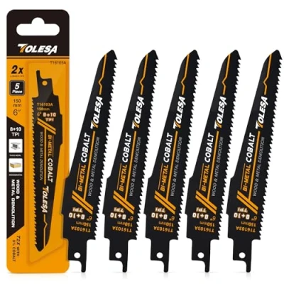 Abbildung von TOLESA Bi Metall Säbelsägeblätter und Holz 150mm 8+10TPI Sägeblatter Säbelsäge für Stahlrohr Schneiden, Trockenbau, Spanplatten, Zähne mit Kobalt scharfes Schneiden