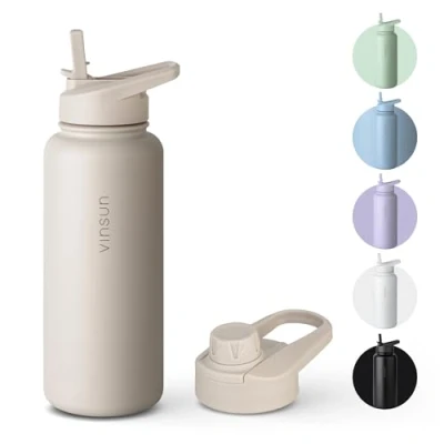 Abbildung von Vinsun Trinkflasche Edelstahl 500ml, Kohlensäure geeignet, Wasserflasche, BPA frei, auslaufsicher, bruchsicher, Geruchs und Geschmacksneutral