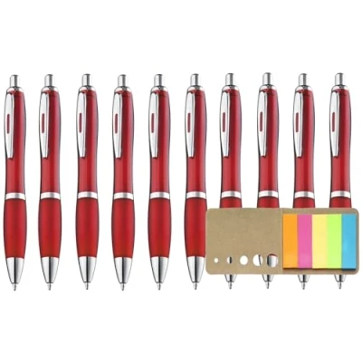 Abbildung von Libetui Pack 10 Stück ergonomische Kugelschreiber Dunkelrot bordeaux Kulis blauschreibend rutschfeste Griffzone Großraumine Blau Weinrot burgund Kuli, mit Haftstreifen