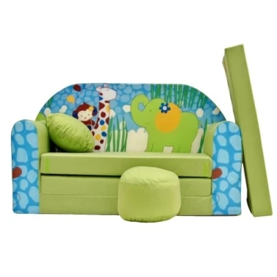 Abbildung von All4All Kindersofa Schlafsofa 3in1 Velo Spielsofa für Kinder Sofa zum Aufklappen Funzy Kindercouch mit Schlaffunktion Verschiedene Muster Grau Rosa Grün Tiermuster Bequem (Z16 Grün/Blau)